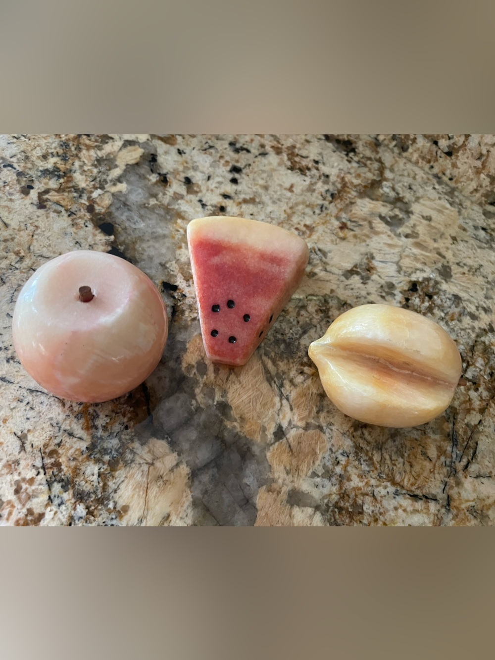 VINTAGE ITALIAN MARBLE Pink Peach and Yellow 3piece Stone Fruit Decorative Set